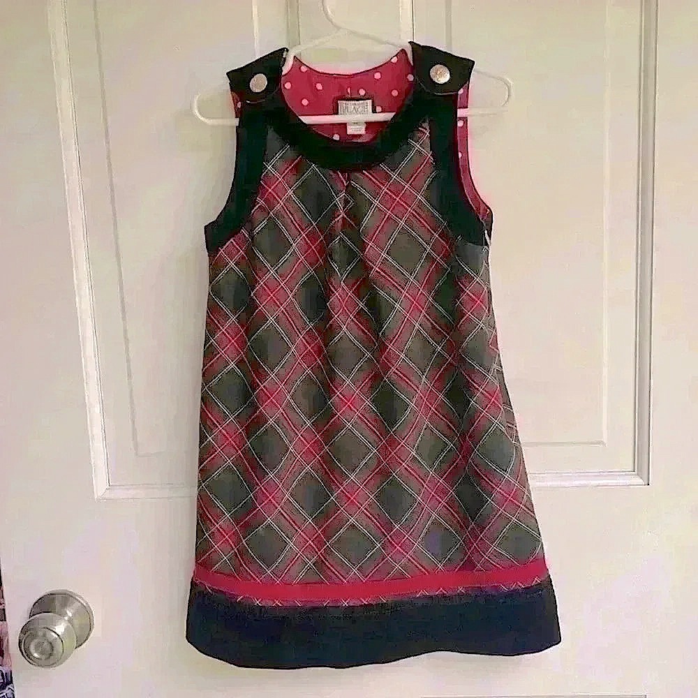 The Children's Place Plaid Jumper Dress with Center Pleat Velvet Neck & Hem 4T
